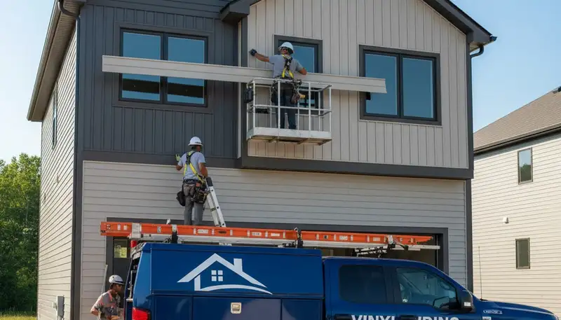 Vinyl siding contractors installing new home exterior in Indianapolis IN