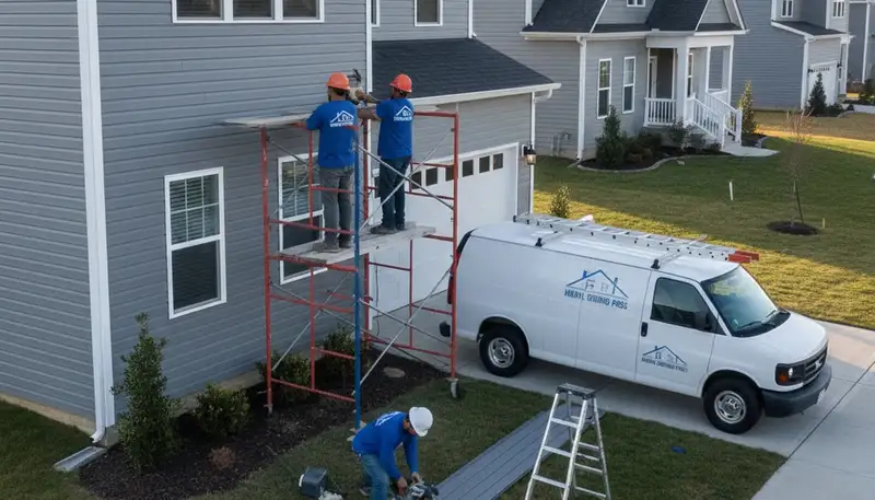Professional vinyl siding contractors in Indianapolis IN installing durable home exterior panels