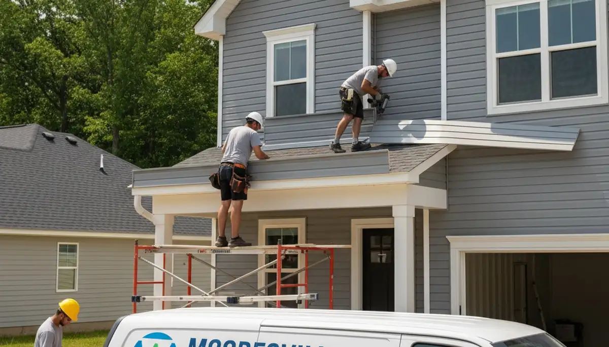 Vinyl siding contractors installing new home exterior in Indianapolis IN