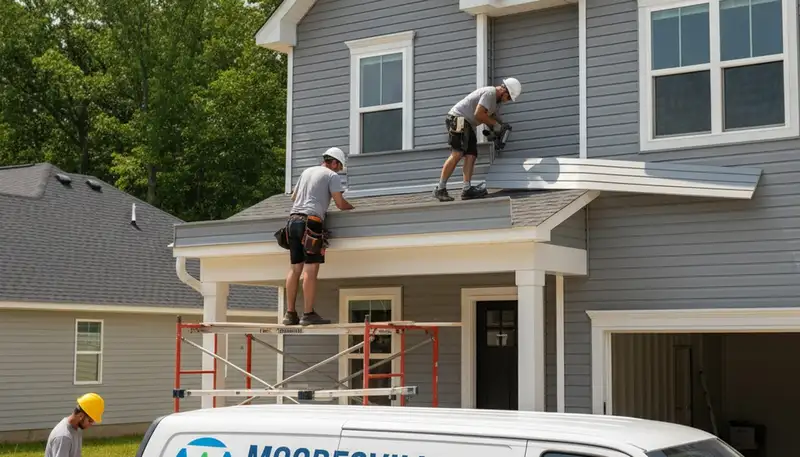 Vinyl siding contractors installing new home exterior in Indianapolis IN