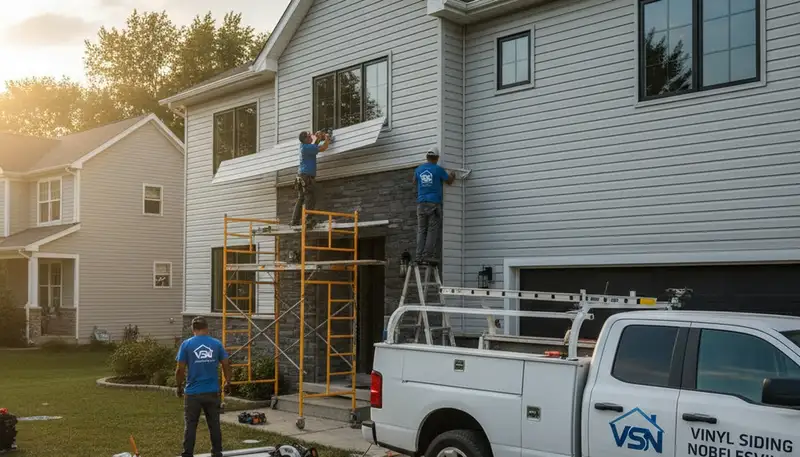 Professional vinyl siding contractors installing exterior panels in Indianapolis, IN