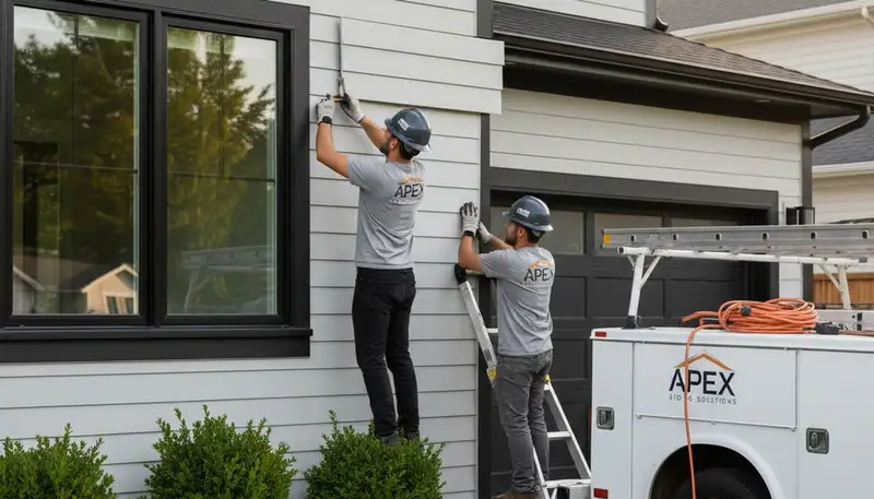 Technician repairing damaged vinyl siding on home exterior in Indianapolis, IN