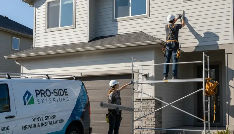 Vinyl siding repair on suburban home in Indianapolis IN by Next Level Exteriors contractors